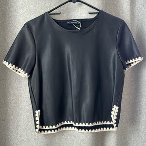 Zara black faux leather blouse